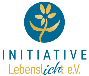 Logo Initiative Lebenslicht e.V. - ein dunkelblauer Punkt mit einer goldenen gezeichneten Blume darin